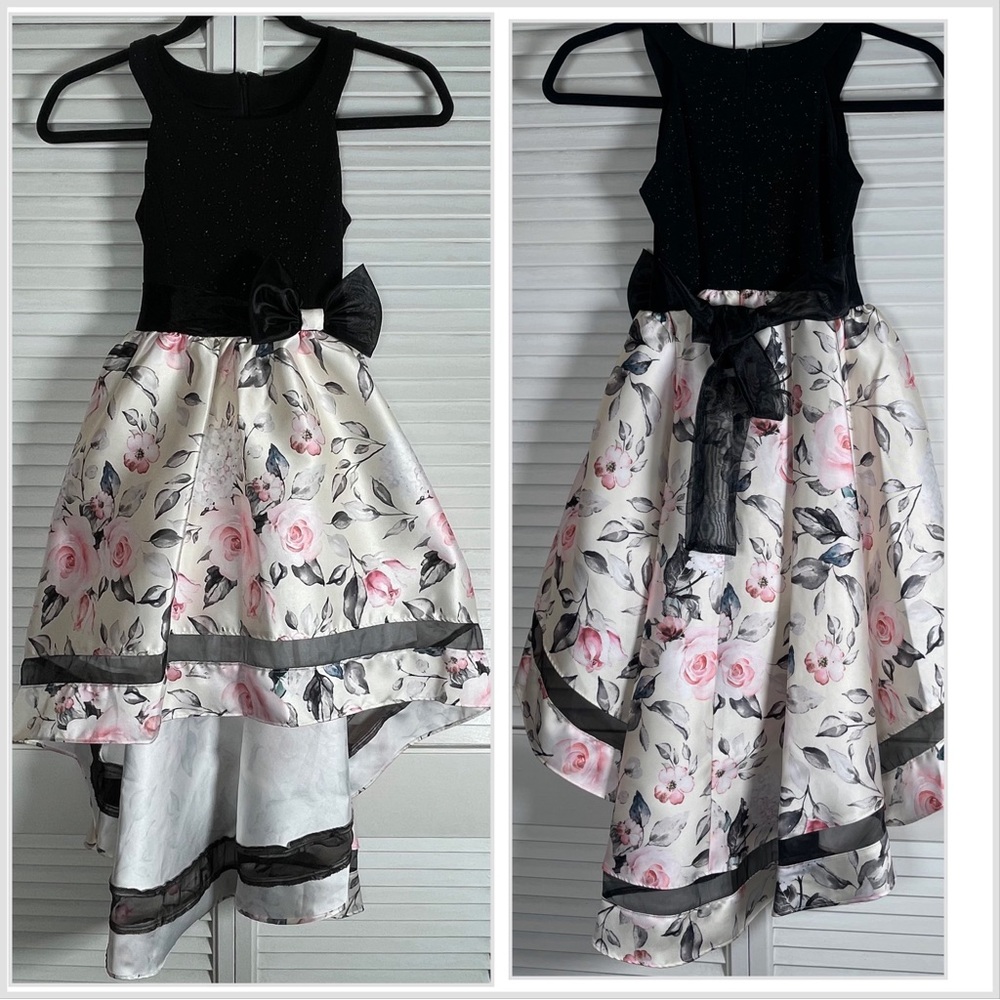 Bonnie Jean Girls High-Low Dress Size 8 Black Floral Party 🌹✨